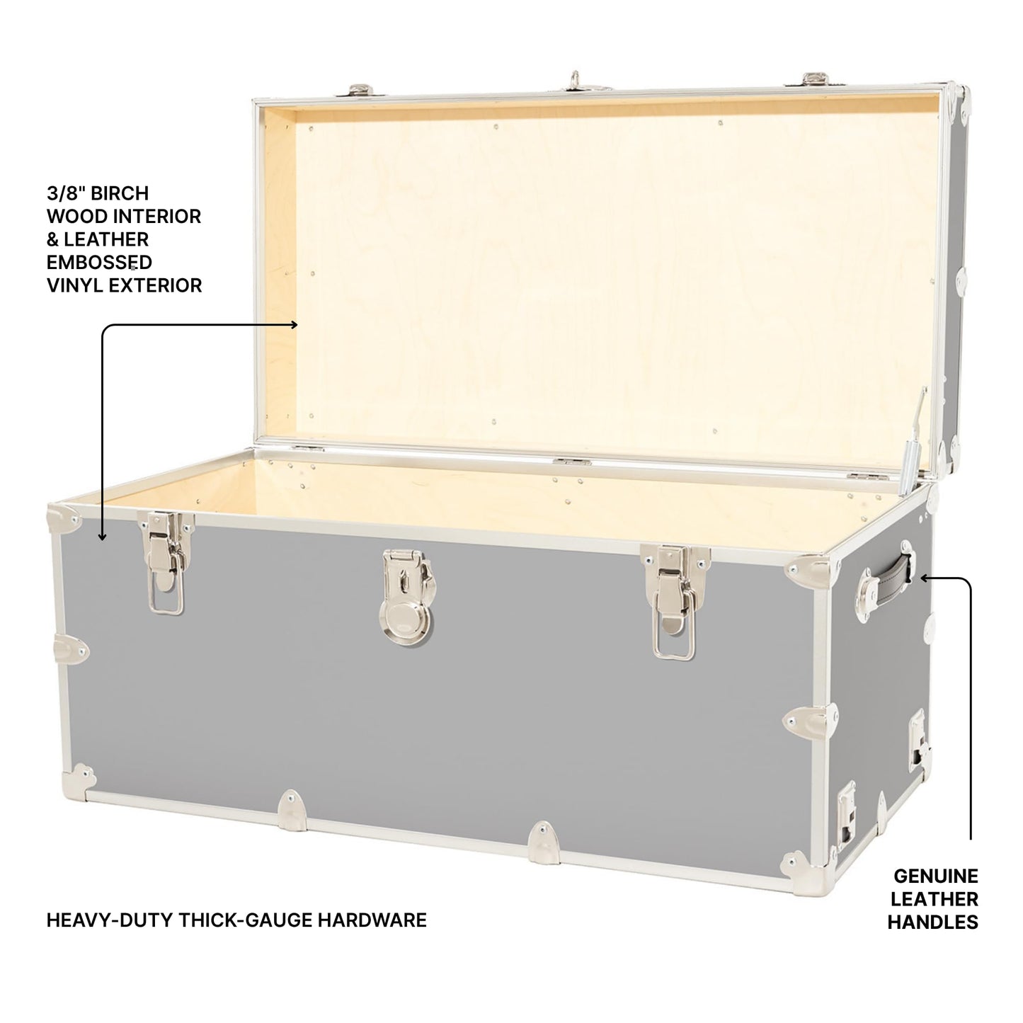 Rhino Trunk & Case Classic XXL Home Storage & College Trunk With Wheels - 36”x18”x18”, Seats 1500+ lbs, Soft-Close Lid. USA Made Secure Dorm Furniture, Organization, Steamer Style Blanket Chest