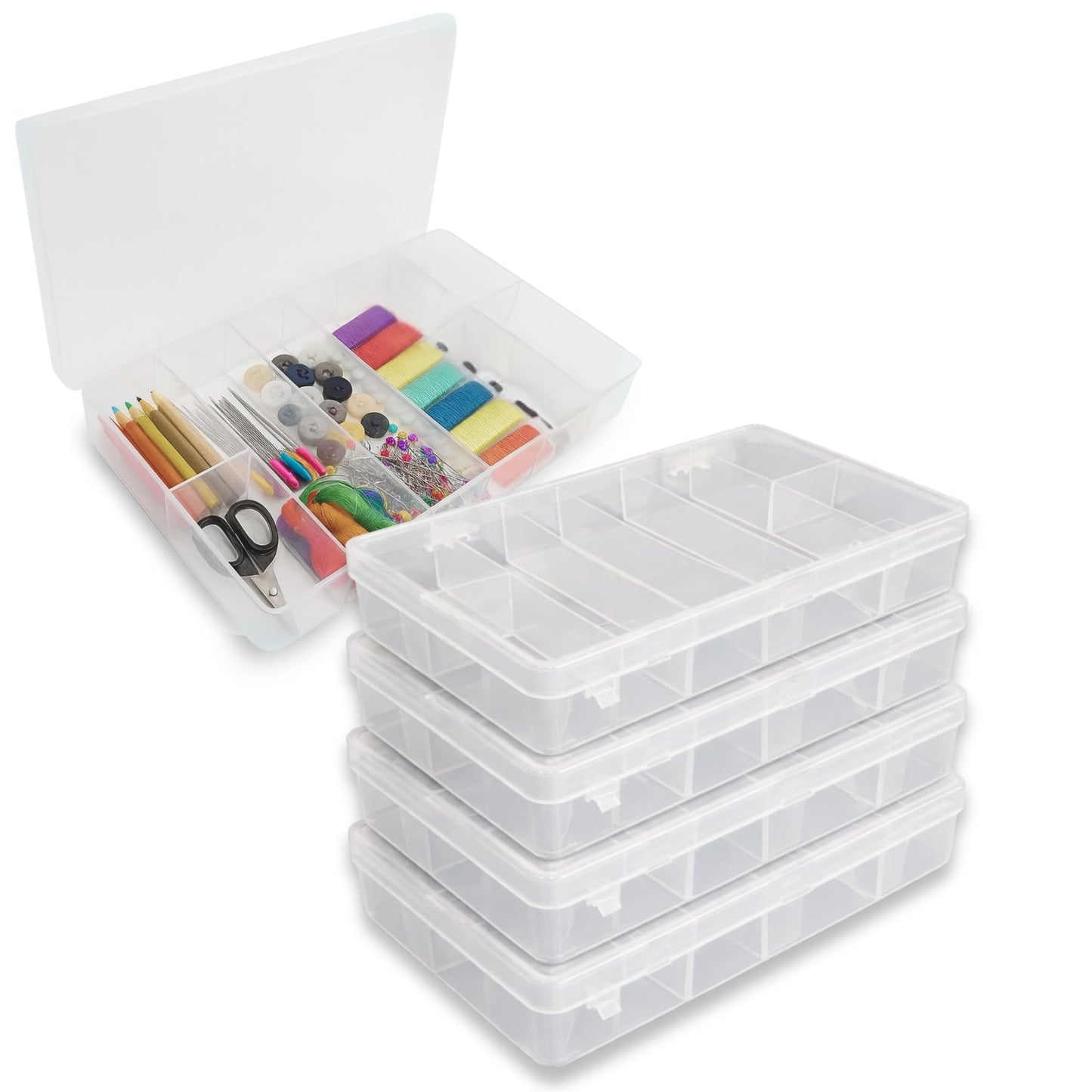 EVERLAST Organizer Case (8-Bay, 4-Pack) | Jewelry, Toys, Beads, Crafts & Hardware Storage Box | Durable Polypropylene Molded-in Compartment Organizer w/Snap Closures (7-7/8 x 4 x 1-1/8) | Model #D26