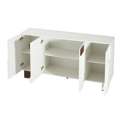 Merax Modern Buffet Cabinet with Storage, 63" 4-Door Sideboard with Adjustable Shelves & Walnut Accents, High Capacity Credenza Versatile Multi-Space Entryway Table for Dining Room, Living Room, White
