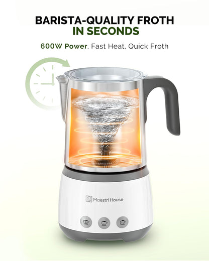 Maestri House Milk Frother, 4-in-1 Electric Milk Steamer and Frother, 16.9OZ 600W Smart Touch Control Hot and Cold Foam Maker, Memory Function for Latte, Cappuccinos, Warm Milk, Hot Chocolate Milk