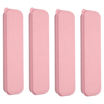 uxcell 4 Pcs Travel Utensil Holders with Case, 8.3" Portable Flatware Box with Slot Stand Reusable Plastic Travel Cutlery Case for Fork Spoon Chopsticks Lunch Box, Pink (Flat Cover)
