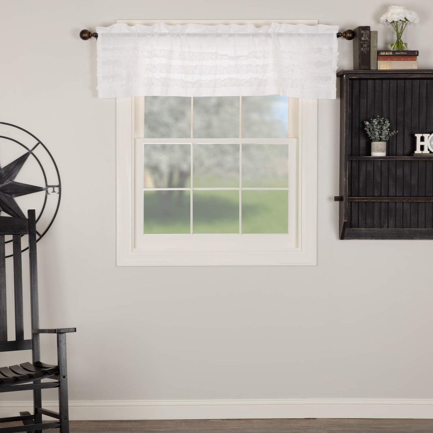 VHC Brands Farmhouse 16"x60" Valance, White Rod Pocket Kitchen Window Curtains