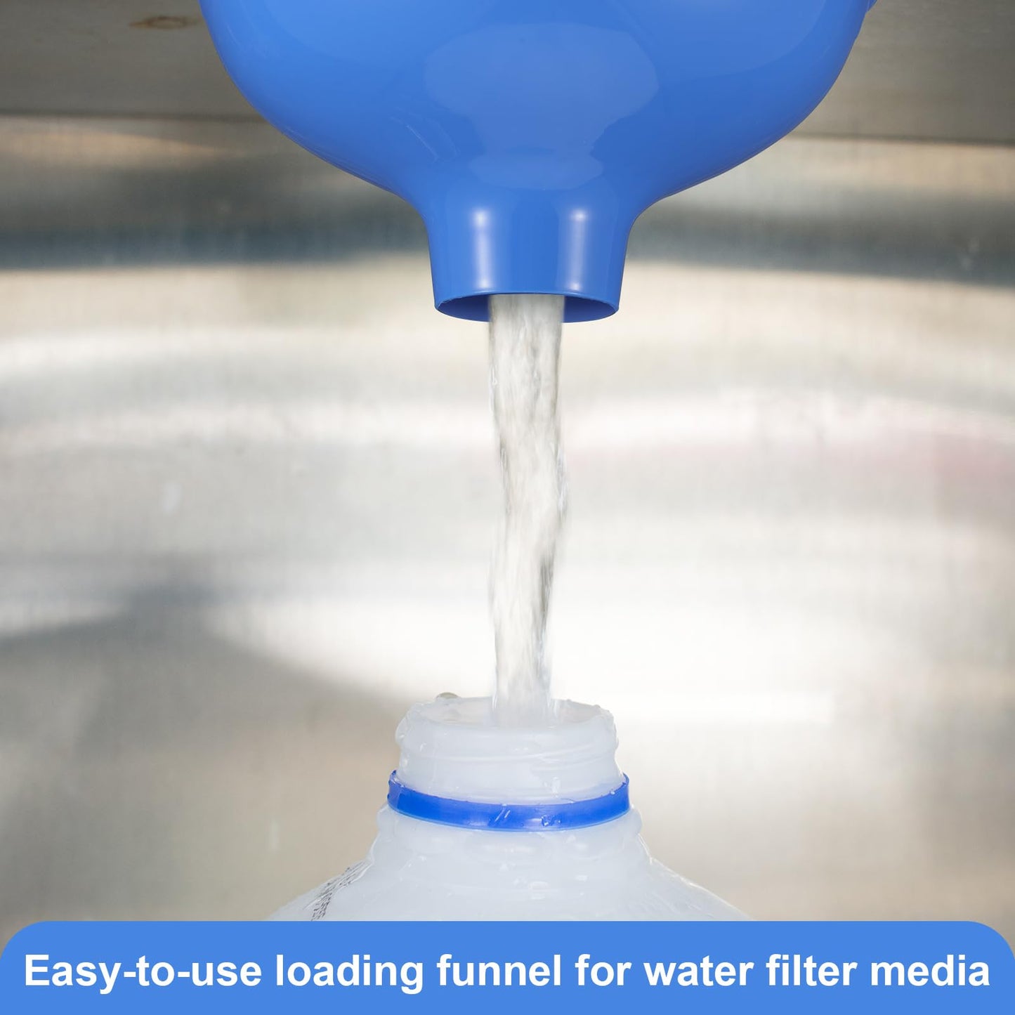 Vesici 2 Pack Extra Large Wide Mouth Funnel 2.5" x 10" Multi Purpose Filling Funnel Plastic Reusable for Water Softener Resin Tanks Carbon Media Jar Filling Use (Blue)