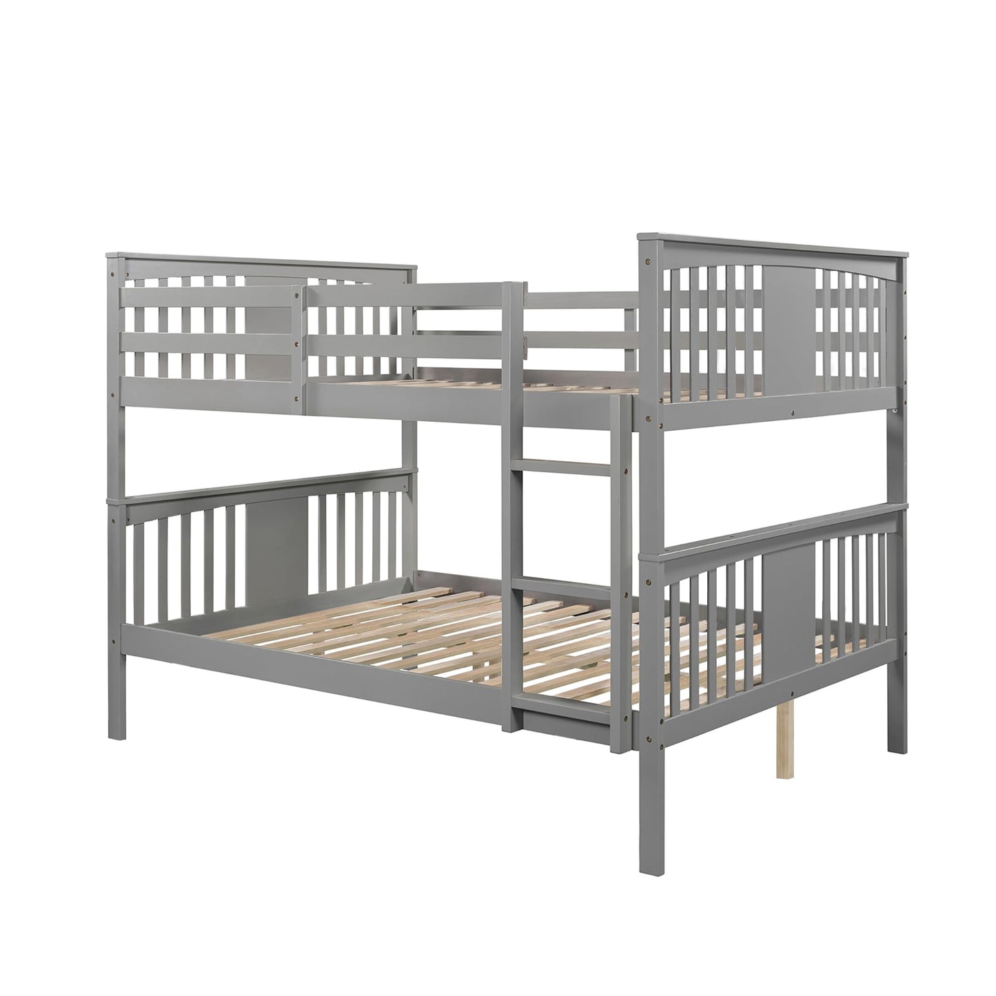 Merax Full Over Full Bunk Bed Convertible to Two Separate Beds, Solid Pine Wood Frame with Safety Guardrail & Headboard/Footboard, Sturdy Durable Design, for Teens/Adults, No Box Spring Needed, Grey