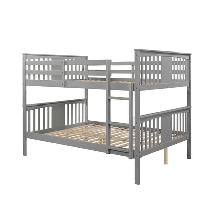 Merax Full Over Full Bunk Bed Convertible to Two Separate Beds, Solid Pine Wood Frame with Safety Guardrail & Headboard/Footboard, Sturdy Durable Design, for Teens/Adults, No Box Spring Needed, Grey
