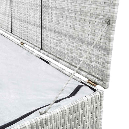 RCODSSK Poly Rattan Patio Storage Box Light Gray 59.1x39.4x39.4 Inches with Zipped Closure PE Liner, Outdoor Storage Chest for Cushions Pillows Blankets Towels, Powder-Coated Steel Frame