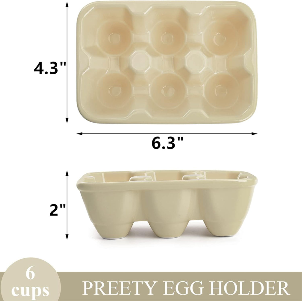 DEAYOU 3-Pack 18 Cups Ceramic Egg Tray - 6-Cup Porcelain Egg Holder Container for Countertop, Fridge, Kitchen