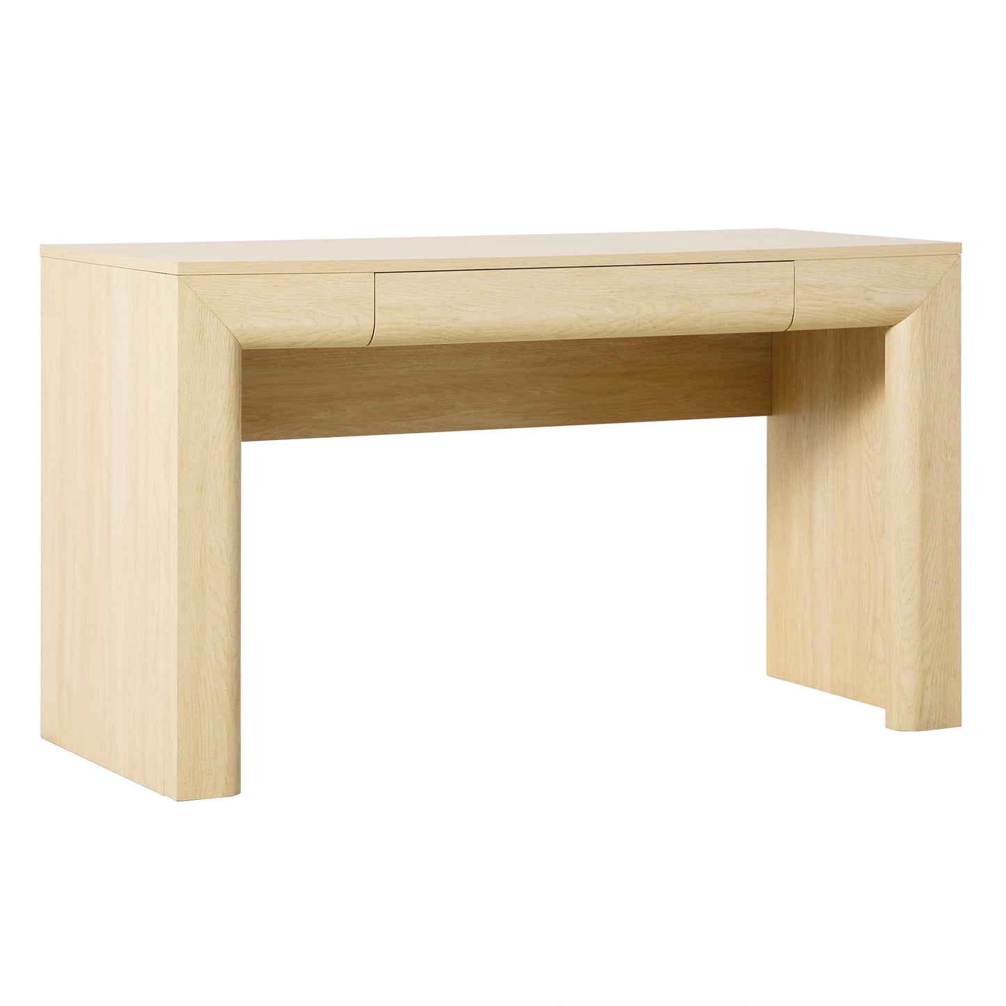 Walker Edison Amira Modern MDF Waterfall Writing Desk with a Built-in Storage Drawer, 52 Inch, Light Ash