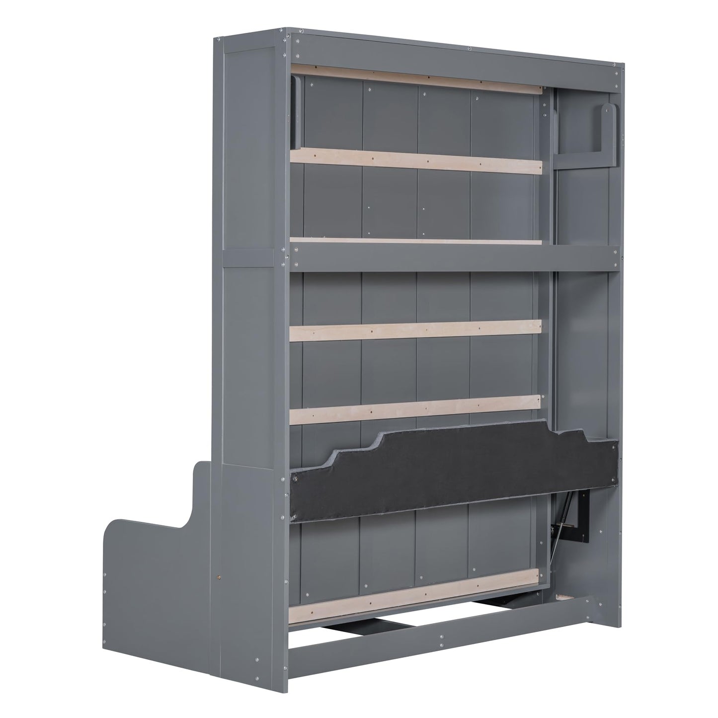 Merax Queen Size Murphy Bed Frame, Modern Wall Bed Can Be Folded into Cabinet, Chair with Cushion, Gray