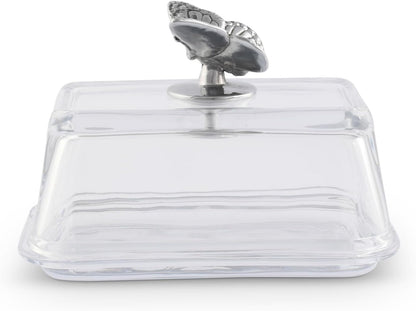 2-Piece Arthur Court Glass Butter Dish with Lid Butterfly Knob | Classic Design Covered Butter Keeper | Covers
