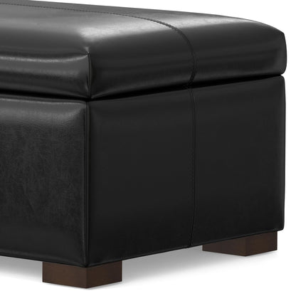 SIMPLIHOME Gabbie Storage Ottoman - 48 inch Wide Upholstered Vegan Leather Rectangle Storage Ottoman Bench in Midnight Black, Contemporary Ottoman for Living Room with Lift-Up Lid