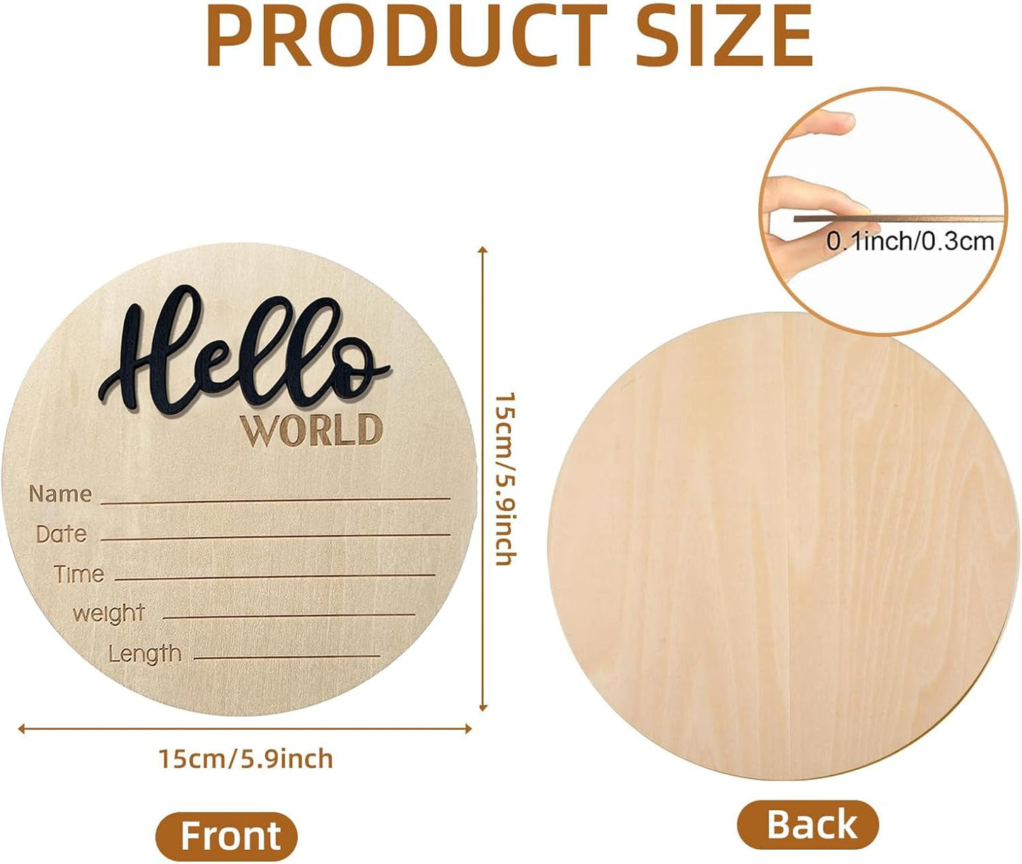 LZEDIRA 5.9 Inch Baby Announcement Sign, Wooden Hello World Newborn Sign Birth Announcement Signs, Hello World Nursery