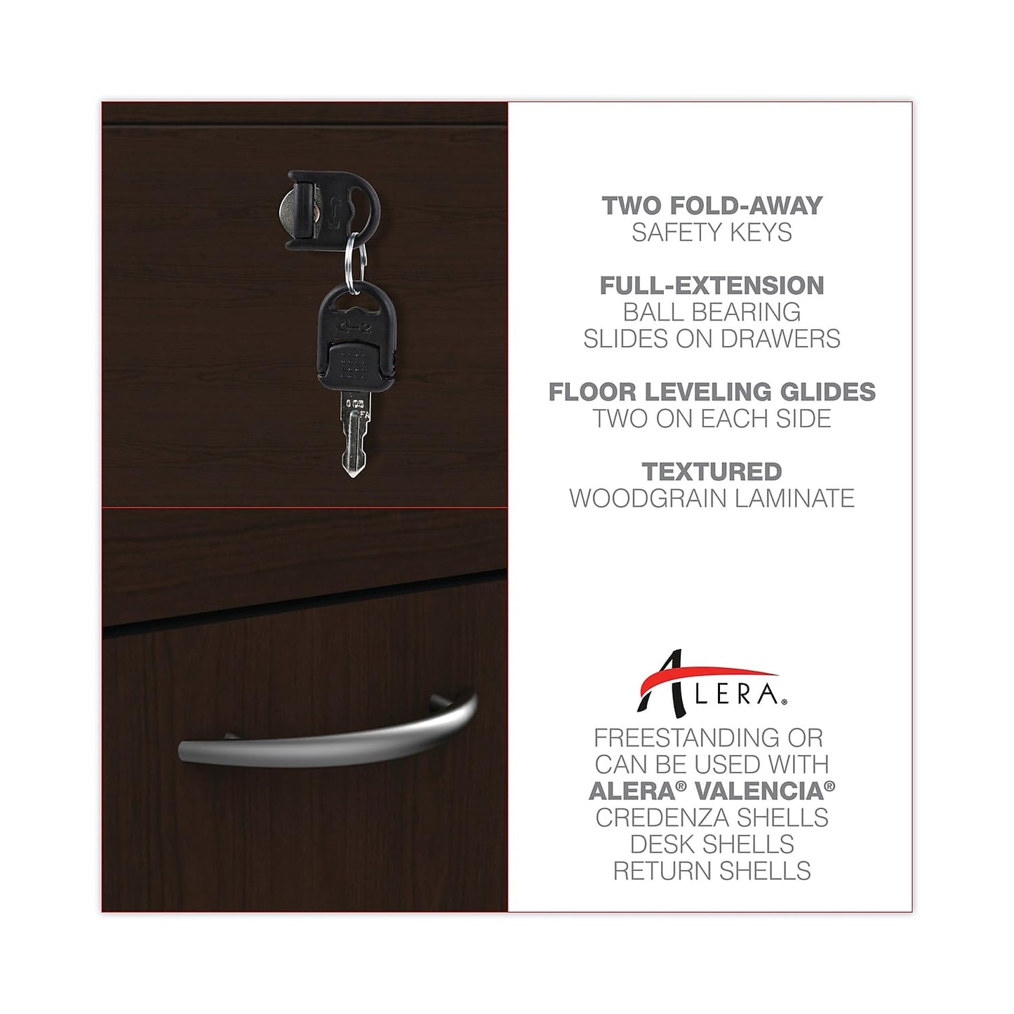 Alera Alera Valencia Series Full Pedestal File, Left Or Right, 2 Legal/Letter-Size File Drawers, Espresso, 15.63" X 20.5" X 28.5"