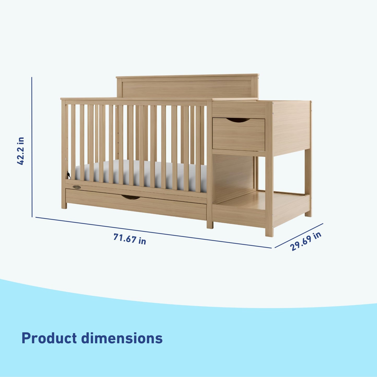 Graco Shiloh 5-in-1 Convertible Crib & Changer with Drawer – GREENGUARD Gold Certified Baby Crib Crafted from Wood, Converts to Toddler Bed, Daybed, and Full-Size Bed (Driftwood)