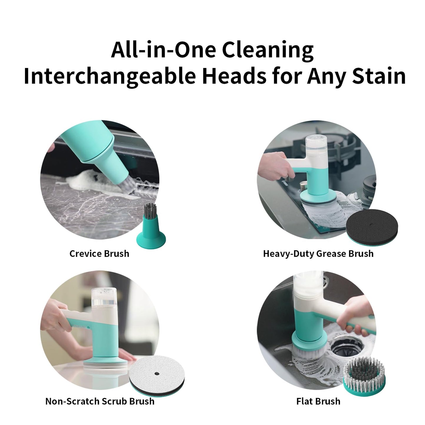 SCRIB-X Dual-Rotation Electric Scrubber - IPX5 Waterproof Multi-Surface Cleaning Brush for Bathroom, Kitchen, Tile, Glass & More - Includes 4 Brush Heads (Nylon/Sponge/Crevice/Flat)