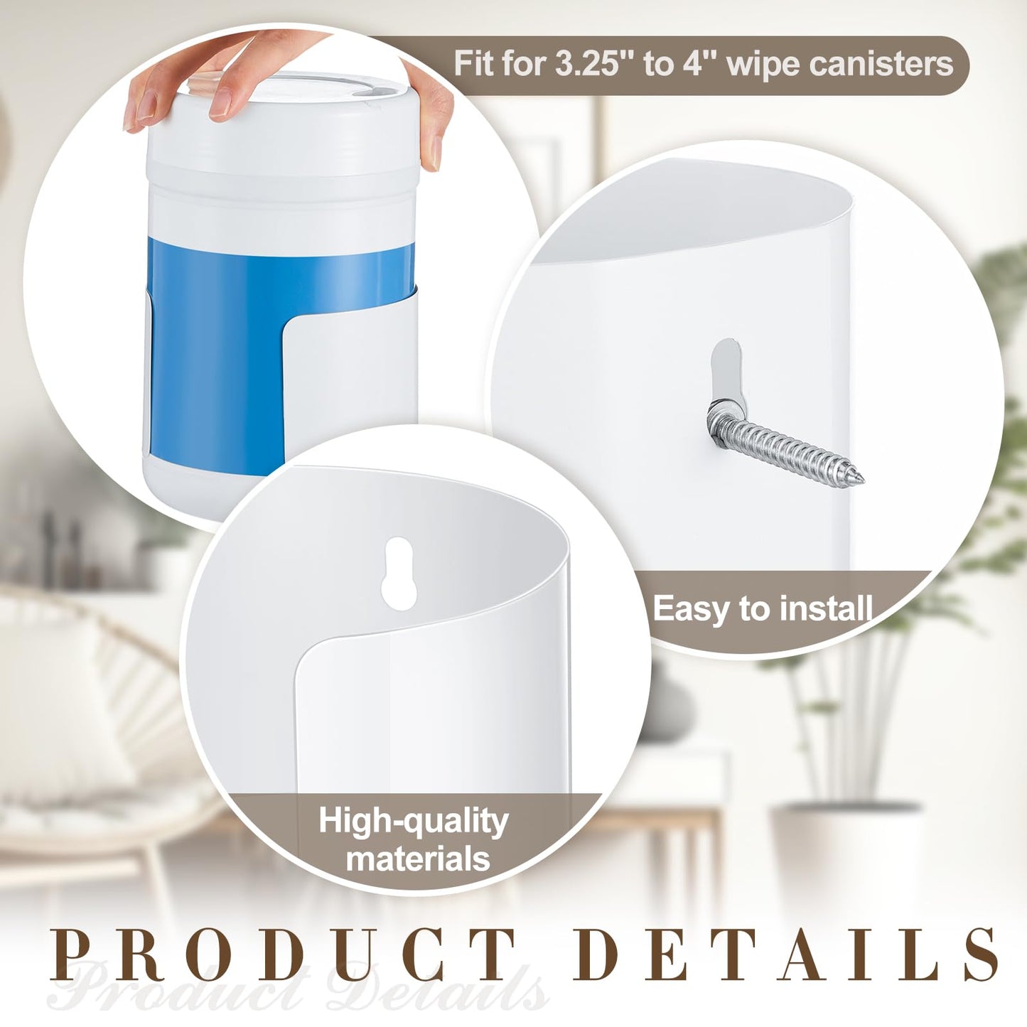 Maxcheck 2 Pcs Wall Mount Wipe Holder Heavy Duty Wall Bracket White Container Dispenser Rack for Makeup Remover Wipes in Rooms Home Office Restroom