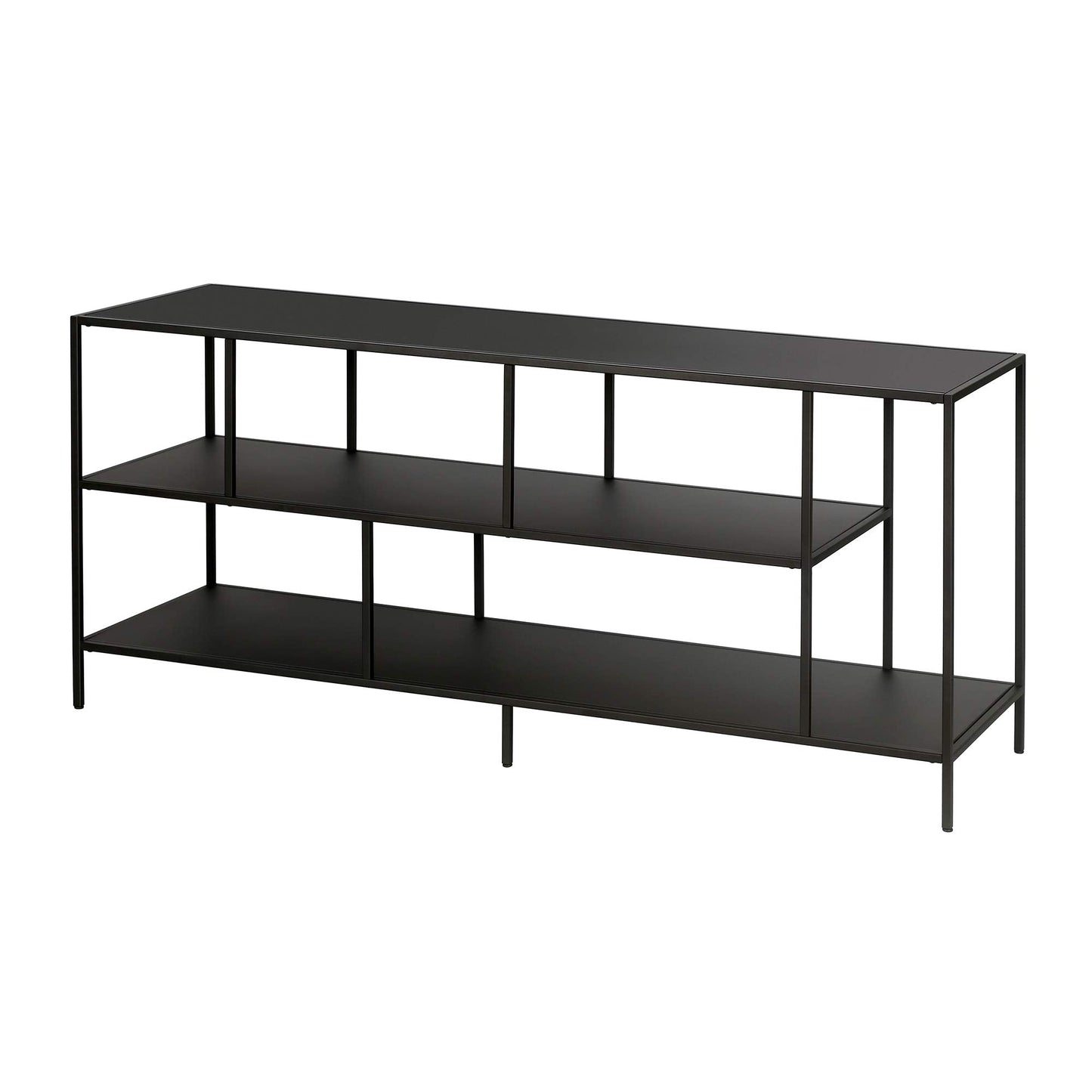 Henn&Hart TV Stand for TVs up to 60" with Metal Top and 2 Open Display Metal Shelves for Living Room, Family Room, or Office, Black