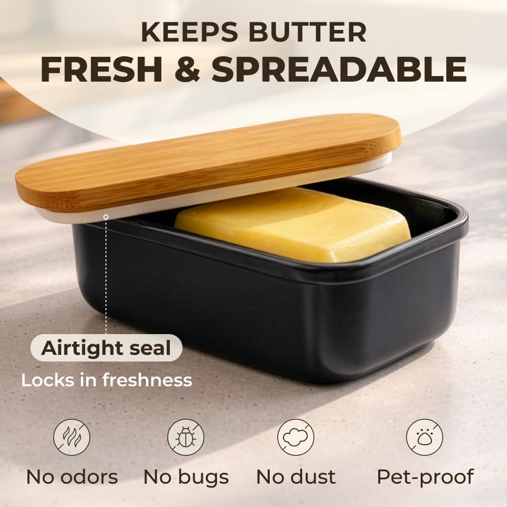 Butter Dish with Lid - Countertop & Fridge Butter Keeper, Container & Holder, Large and Small Tray with Lid, Storage Box, Mantequillera