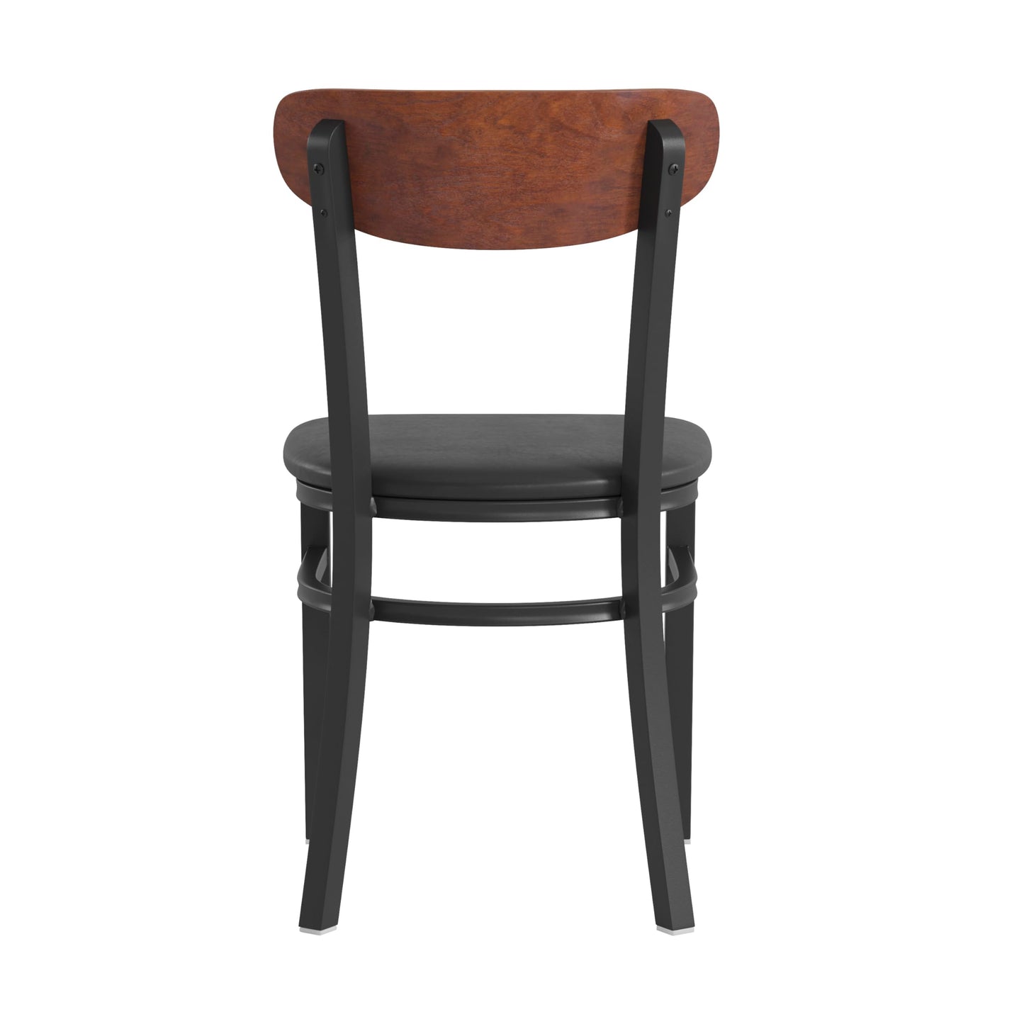 Flash Furniture Wright Set of 2 Commercial Dining Chairs - Walnut Wood Boomerang Back - Black Vinyl Seat - 500 LB. Capacity Black Steel Frame-Integrated Footrest