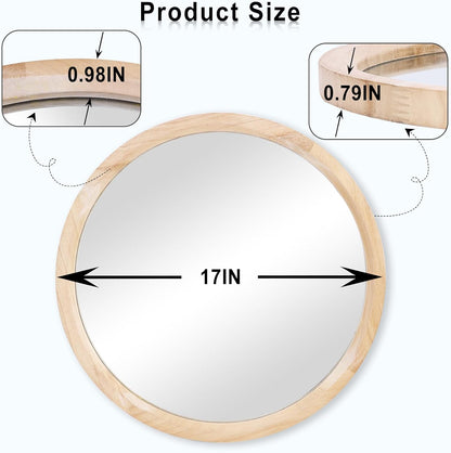 17 Inch MAGFLERUM Round Wood Mirror - Small Circle Nursery Boho Wall Decor for Bedroom, Living Room, Hallway (Nature)