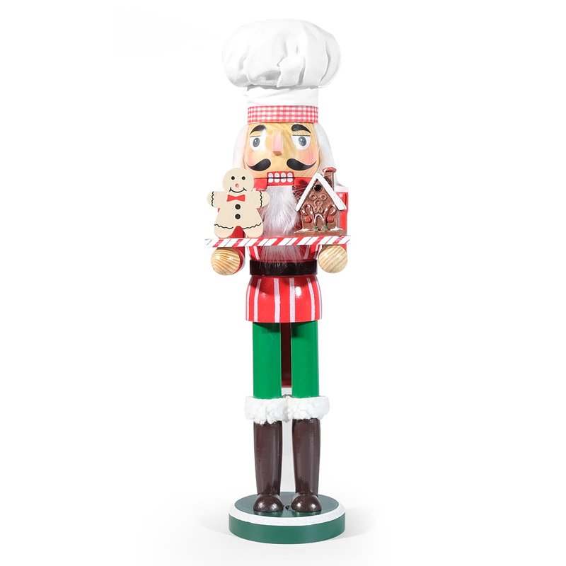 GlisDyck 15 Inch Chef Nutcracker Christmas Decor, Nutcrackers Figures, Festive Collectible Figurine Gift for Table Desktop Fireplace Thanksgiving Holiday Display (White Green)