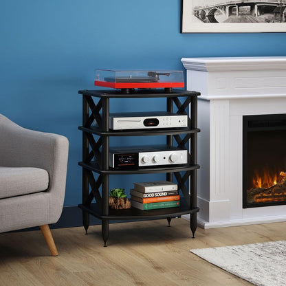 Pangea Audio Vulcan X Four Shelf Audio Rack Media Stand, and Components Cabinet Black