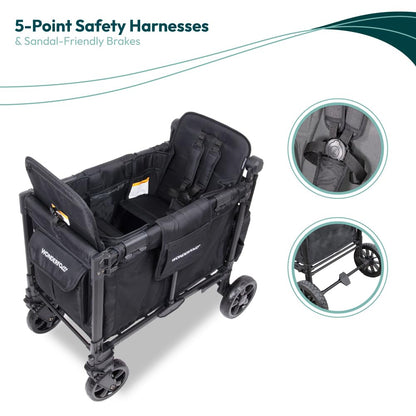 WonderFold W2 Elite Pro Stroller Wagon - Foldable Wagon with Aluminum Frame - Adjustable Canopy & Push Handle - All-Terrain Wheels - for Babies, Toddlers & Kids - 4 Seater - Jet Black