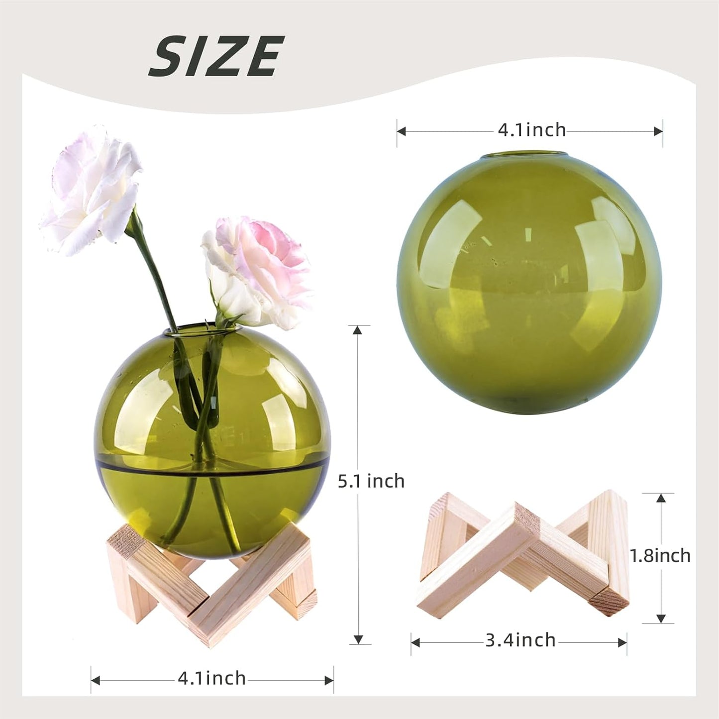 3.9", Ball-Shaped Plant Propagation Station with Wooden Stand -Glass Plant Terrarium for, Home Office Kitchen Garden