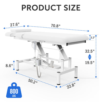 Dolonm 2 Motors Electric Massage Table, Hydraulic Electric Lift Adjustable Backrest and Height Lifting for Treatment, Physical Therapy, Spinal Massage, Facial Spa, Waxing, Tattooing - White