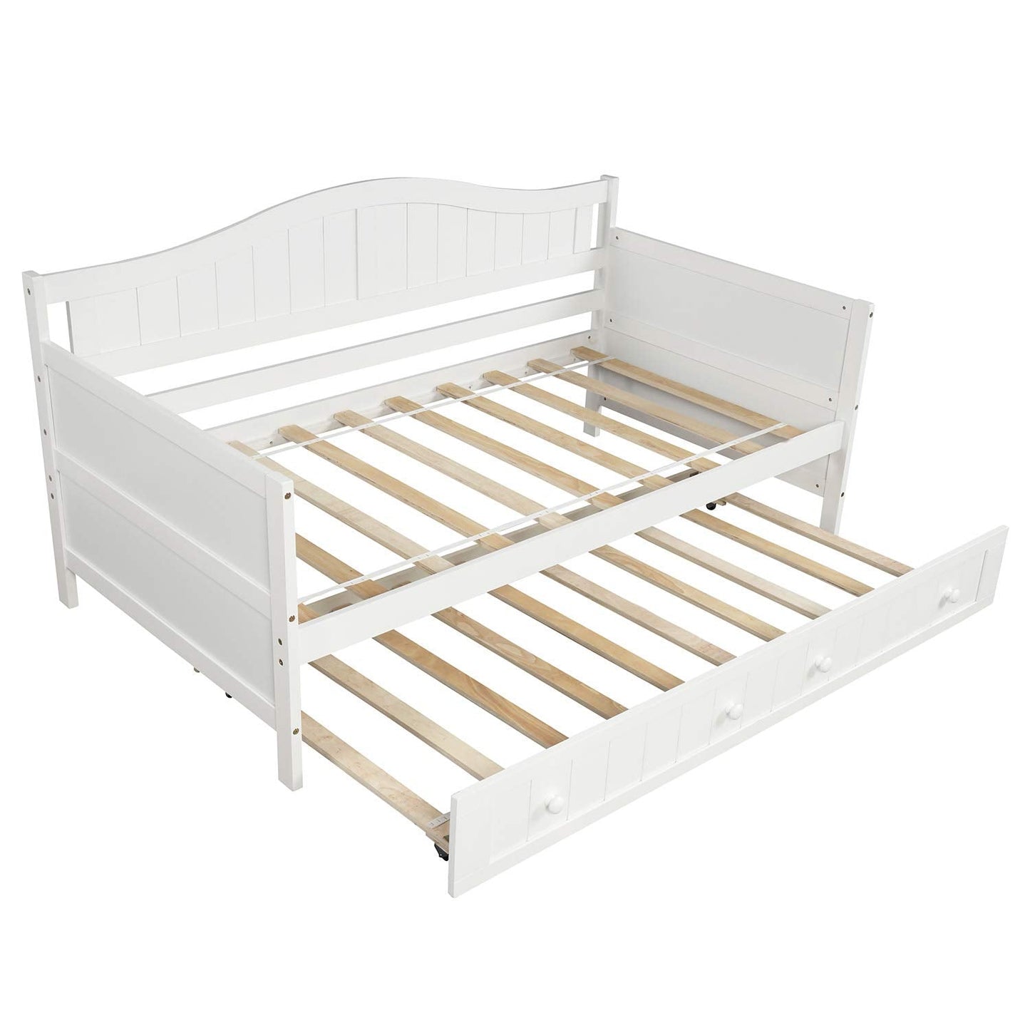 Merax Classic Wood Daybed with Trundle Sofa Bed for Bedroom Living Room,No Box Spring Needed White