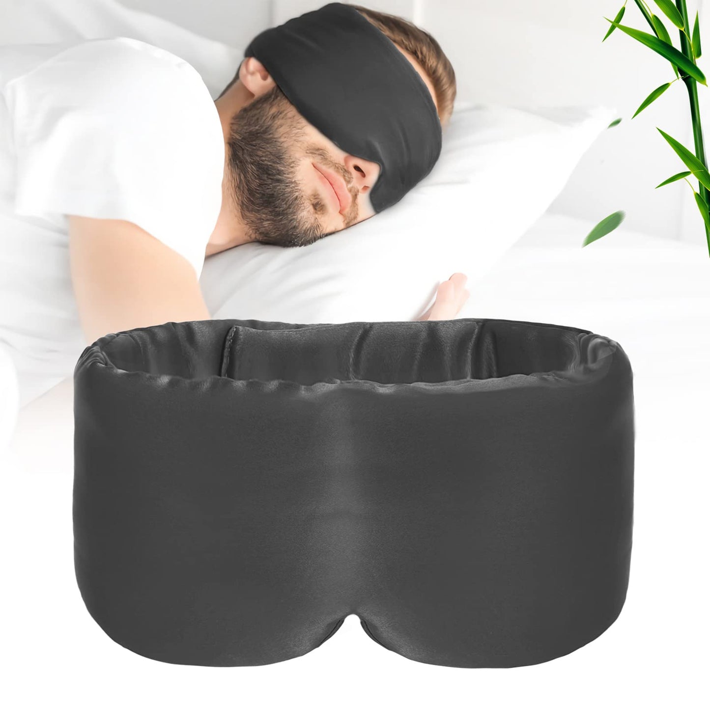 100% Handmade Bamboo Sleeping Eye Mask for Women for Men,Night Masks,Organic Sleep Mask,Blockout Eye Mask for Sleeping,Large Size Adjustable (Navy Blue)