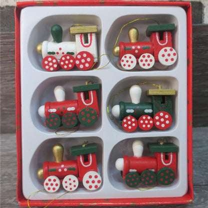YeahiBaby 6pcs Set, Wooden Christmas Train Mini Painted Train Head Christmas Tree Hanging Ornament for Party Wall Decor