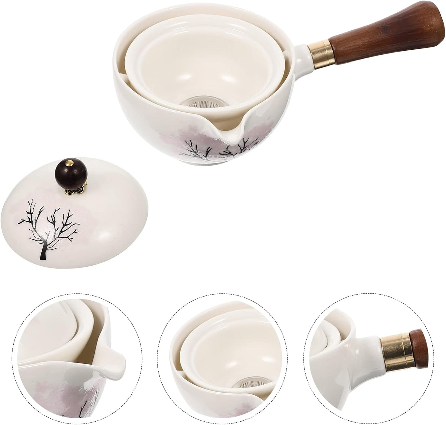 UPKOCH Japanese Tea Set, Teapot with Infuser, Blooming and Loose Leaf Tea Maker with Wooden Handle, Asian Kitchen Style