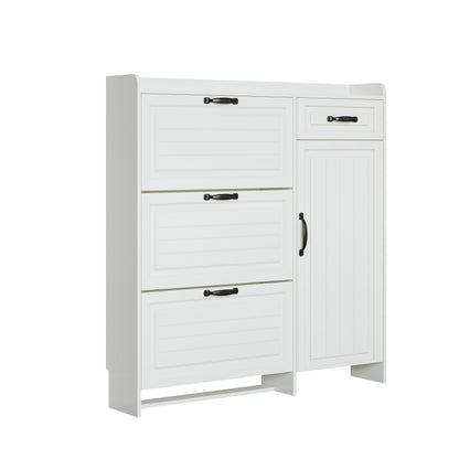 Ball & Cast Shoe Storage Cabinet with 3 Flip Drawers & 1 Drawer, Freestanding Hidden Shoe Organizer with Legs for Entryway, Narrow Shoe Rack Cabinet for Living Room,White