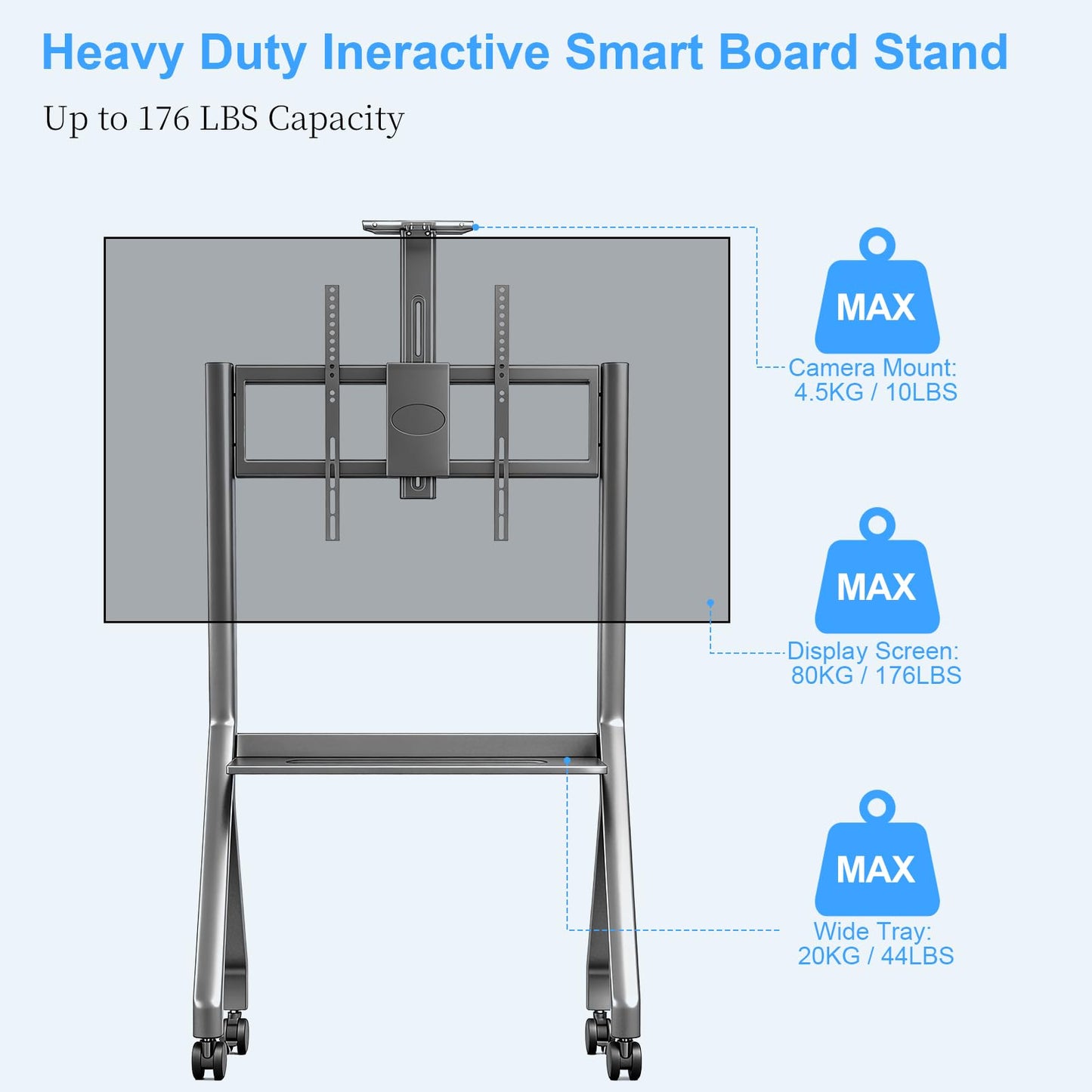 JYXOIHUB Smart Board Stand for 42"– 75" Interactive Smart Whiteboard, Height Adjustable Mobile Portable Stand with Four Lockable Wheels for Classroom Home Office Business Studio