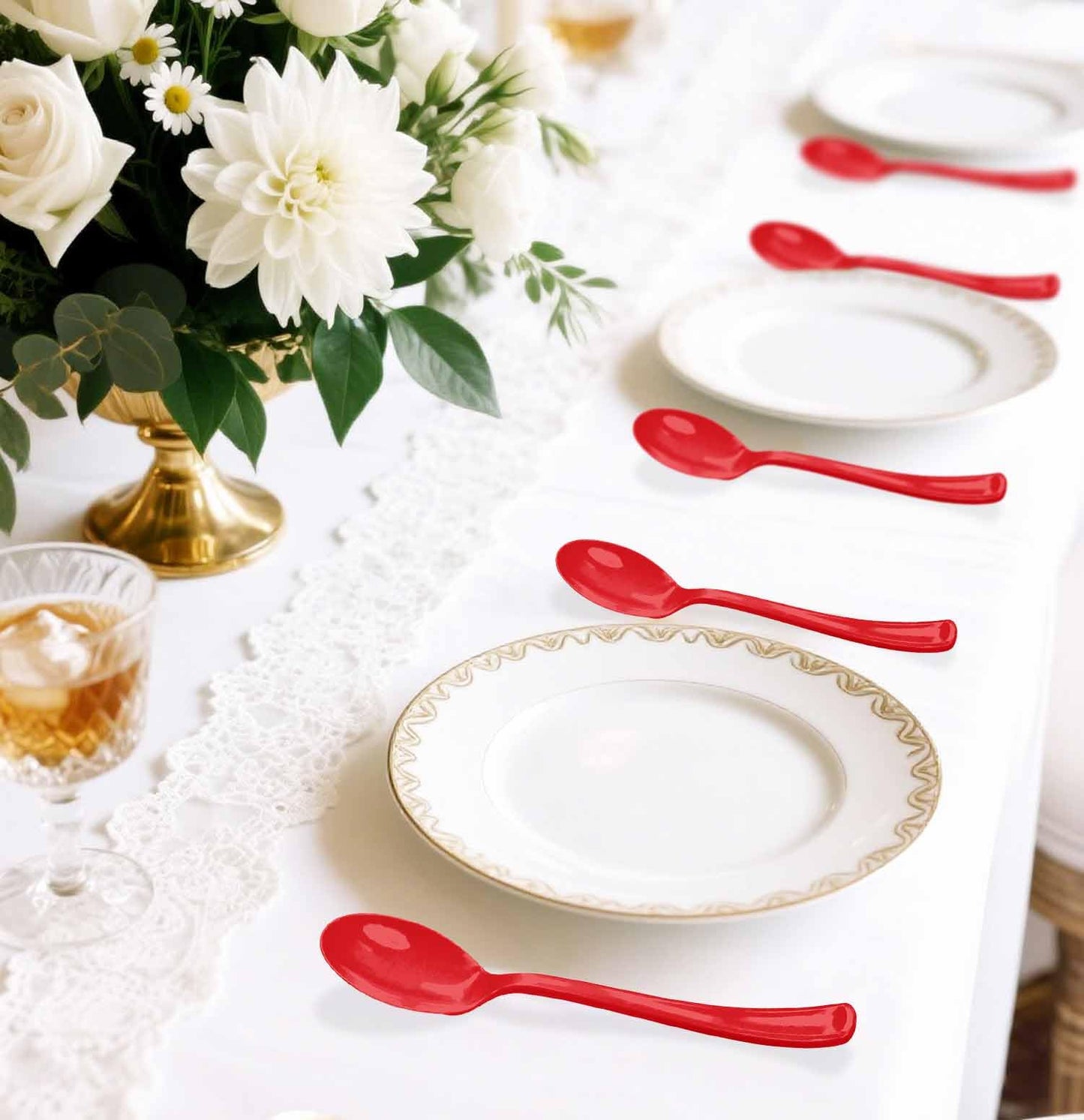 SietDESEO 25 PCS Red Plastic Spoons Disposable Utensils Heavy Duty Red Spoons Disposable Cutlery for Birthday Wedding Baby Shower Bridal Shower Plastic Silverware