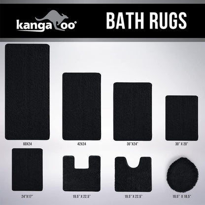KANGAROO Luxury Chenille Bath Rug, Extra Soft Shaggy Mat for Kids Bathroom, Machine Wash, 24x17, Black