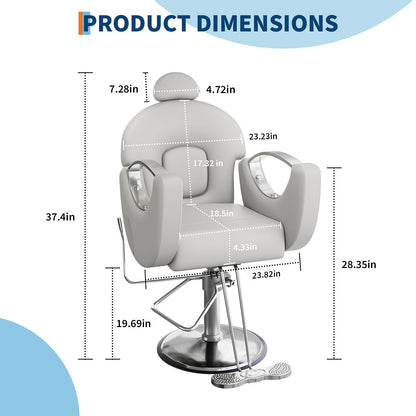 Professional Reclining Salon Barber Chair, 360° Swivel Hydraulic Hair Salon Chair for Hair Stylist with Heavy Duty Pump, High-Density Cushion, Adjustable Height Barber Chairs for Barbershop Spa & Home