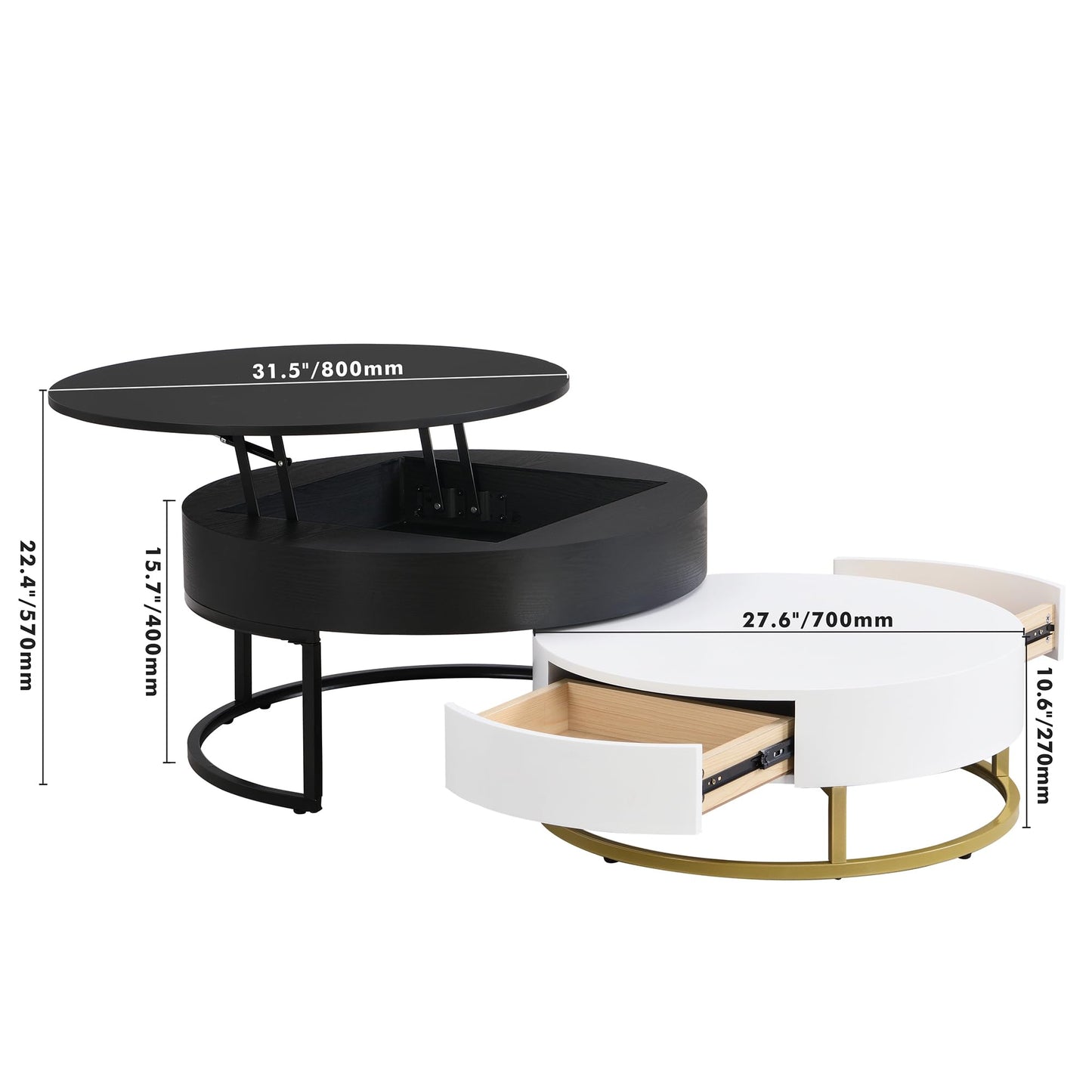 Lift-Top Nesting Coffee Table with Drawers Hidden Compartment Adjustable Storage Shelf, Modern Furniture for Living Room