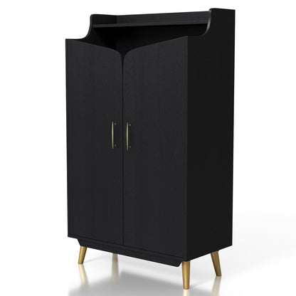 24/7 Shop at Home Ansel Mid-Century Modern 2-Door Storage Wood 32 in. Shoe Cabinet with Adjustable Shelves for Entryway, Hallway, Black