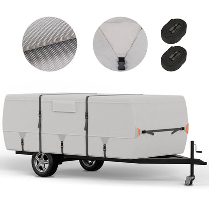 Tuszom True 900D Oxford Anti-Scratch Pop Up Camper Trailer Cover, Upgraded Waterproof Anti-UV Folding Camping RV Cover, Fit 14'-16' with 7 PCS Reinforced Windproof Straps for Motorhome