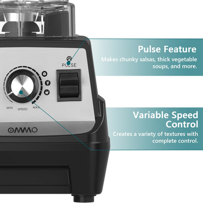 OMMO Blender 1800W, Professional High Speed Countertop Blender with Stainless Steel Blades, 60oz BPA Free Jar for Shakes and Smoothies, Ice and Fruits, Dishwasher Safe