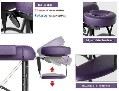 DOVANS Professional Massage Table Portable 2 Fold Premium Memory Foam Aluminium Leg Hold Up to 1100LBS 8 Heights Adjustable with Carrying Bag Violet