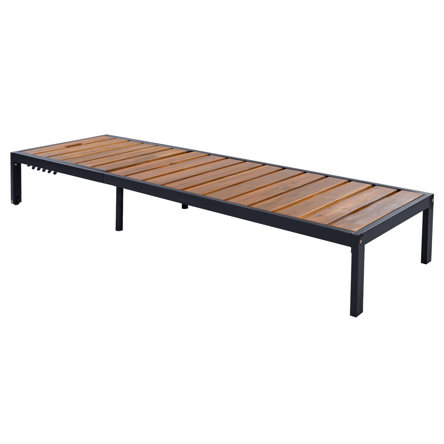 ApilithHive Outdoor Chaise Lounge with 6-Position Adjustable Backrest, Acacia Wood and Steel Frame, 78.7", 400 lbs Capacity, Black+Natural