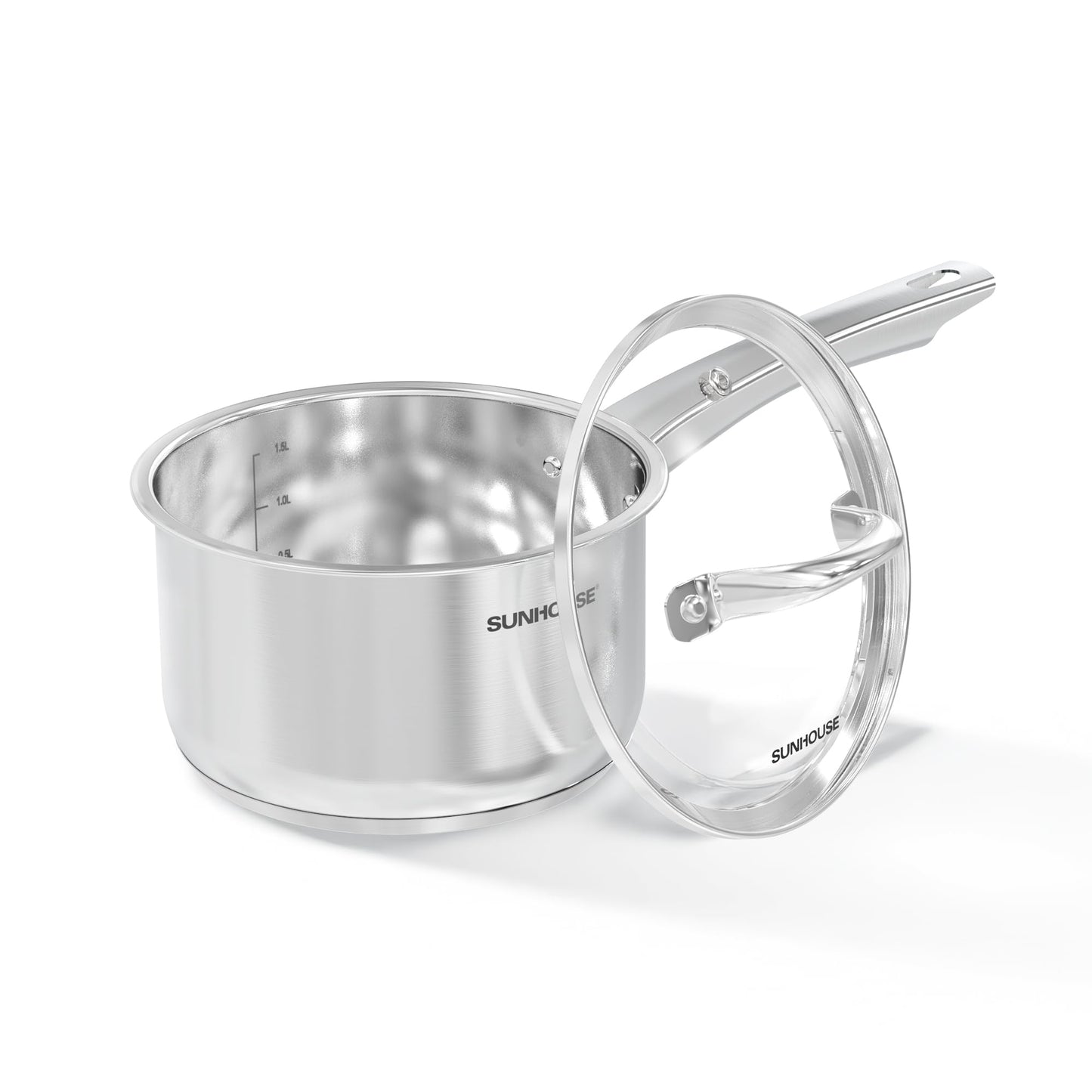 SUNHOUSE – 2 Quarts Stainless Steel Sauce Pan with Lid - PFOA-Free, Stainless Steel Sauce Pan, Advanced Impact Bonding Induction Base, Stay-Cool Handle, Compatible with All Cooktops