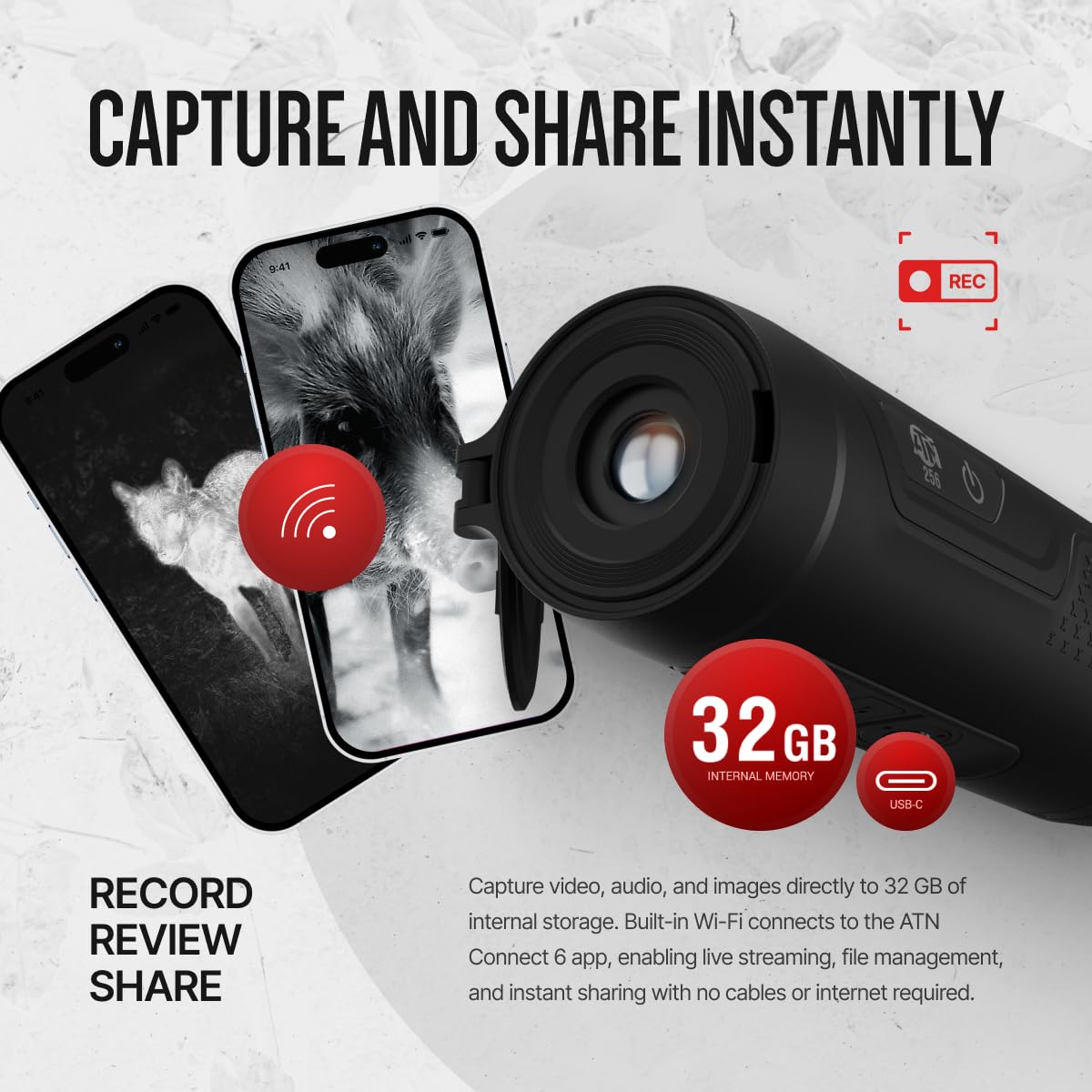 ATN BlazeTrek 6 Thermal Monocular, 6th Gen Thermal Engine, 384/640 Resolution, SharpIR AI, 50Hz, IP67, WiFi & Recording (384x288 Sensor, 18, x)