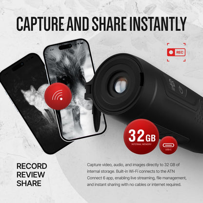 ATN BlazeTrek 6 Thermal Monocular, 6th Gen Thermal Engine, 384/640 Resolution, SharpIR AI, 50Hz, IP67, WiFi & Recording (384x288 Sensor, 18, x)