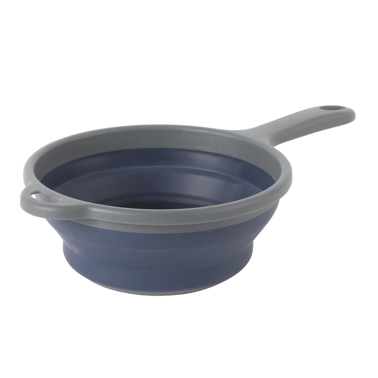 Oster Bluemarine Foldable Handled Strainer – 7-Inch Collapsible Colander for Pasta, Veggies, Fruits, Compact Kitchen Tool, Dishwasher Safe, Blue/Grey