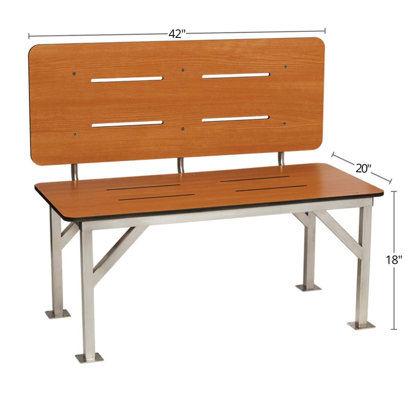 Seachrome Stationary Shower Bench with Back Rest, ADA, Solid Teak Phenolic
