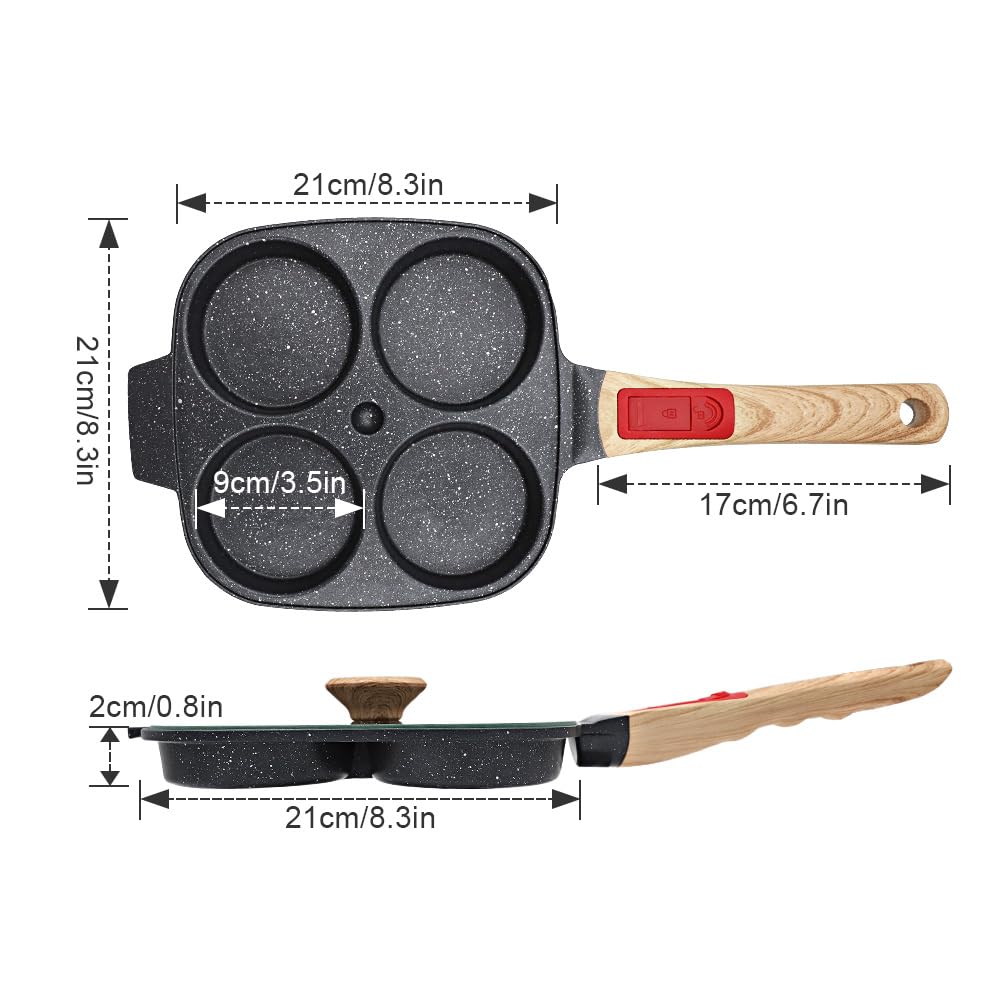 RANX INGST Fried Egg Pan with Detachable Handle, Nonstick Egg Frying Pan with Lid Induction 4 Cup Omelette Pan - Black